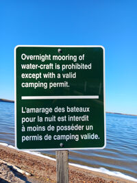 No overnight mooring without camping permit sign
