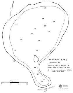 Bathymetric map of Battrum Lake