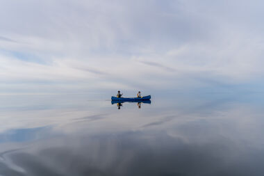 The two of us canoeing on Lake Athabasca in 2022.